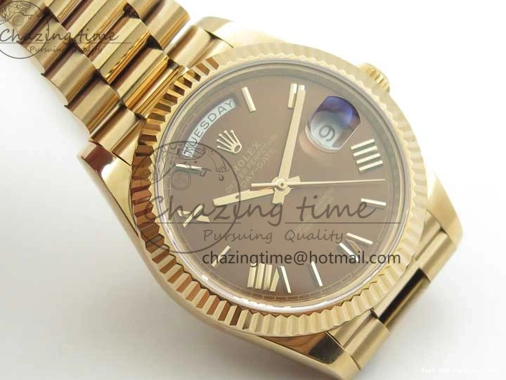 Best AAA Replica Sites A 228239 New 904 Dial on 40mm RG President QuickDry Dial BP Brown 2824 Bracelet Roman Day-Date RG Version 0110